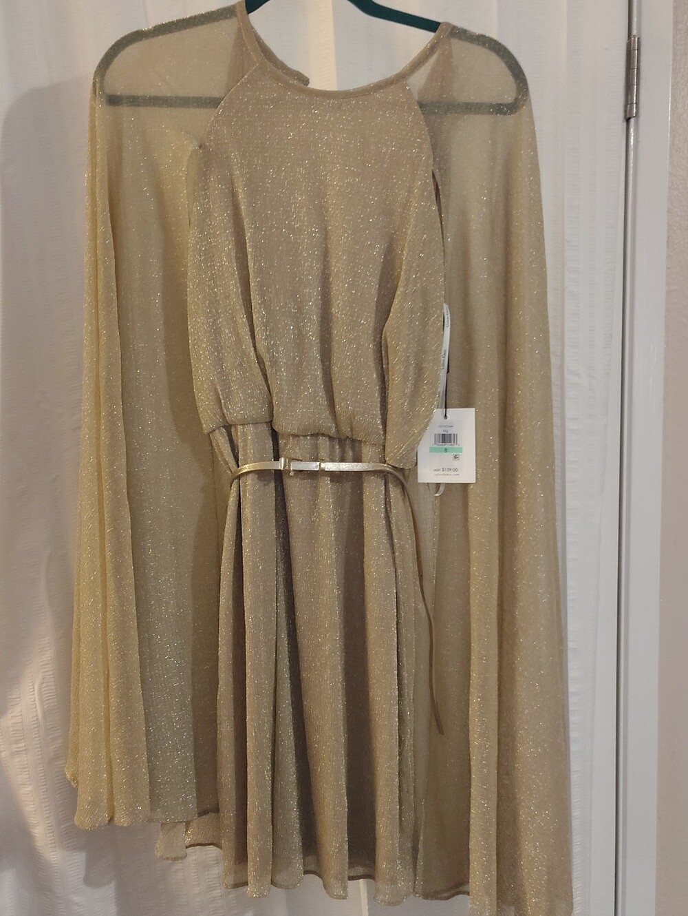 Calvin Klein Gold Cape Cocktail Dress Size 8